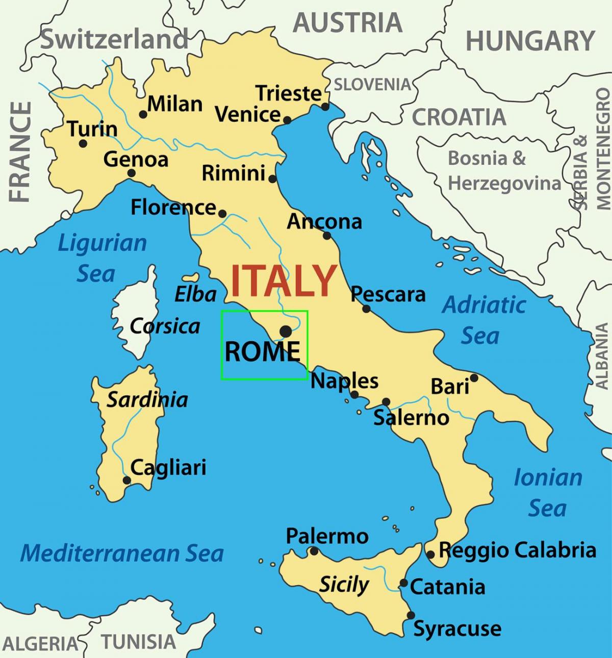 mapa da Itália mostrando Roma