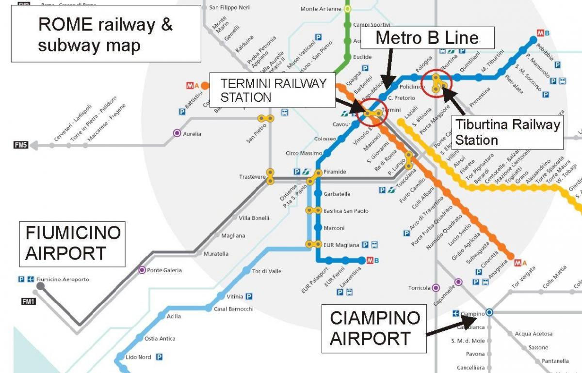 mapa do aeroporto de Roma e a estação de comboios