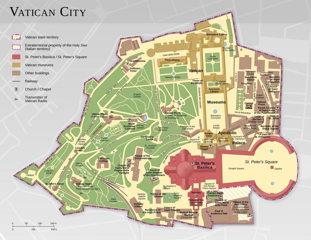 mapa da cidade do vaticano e de Roma