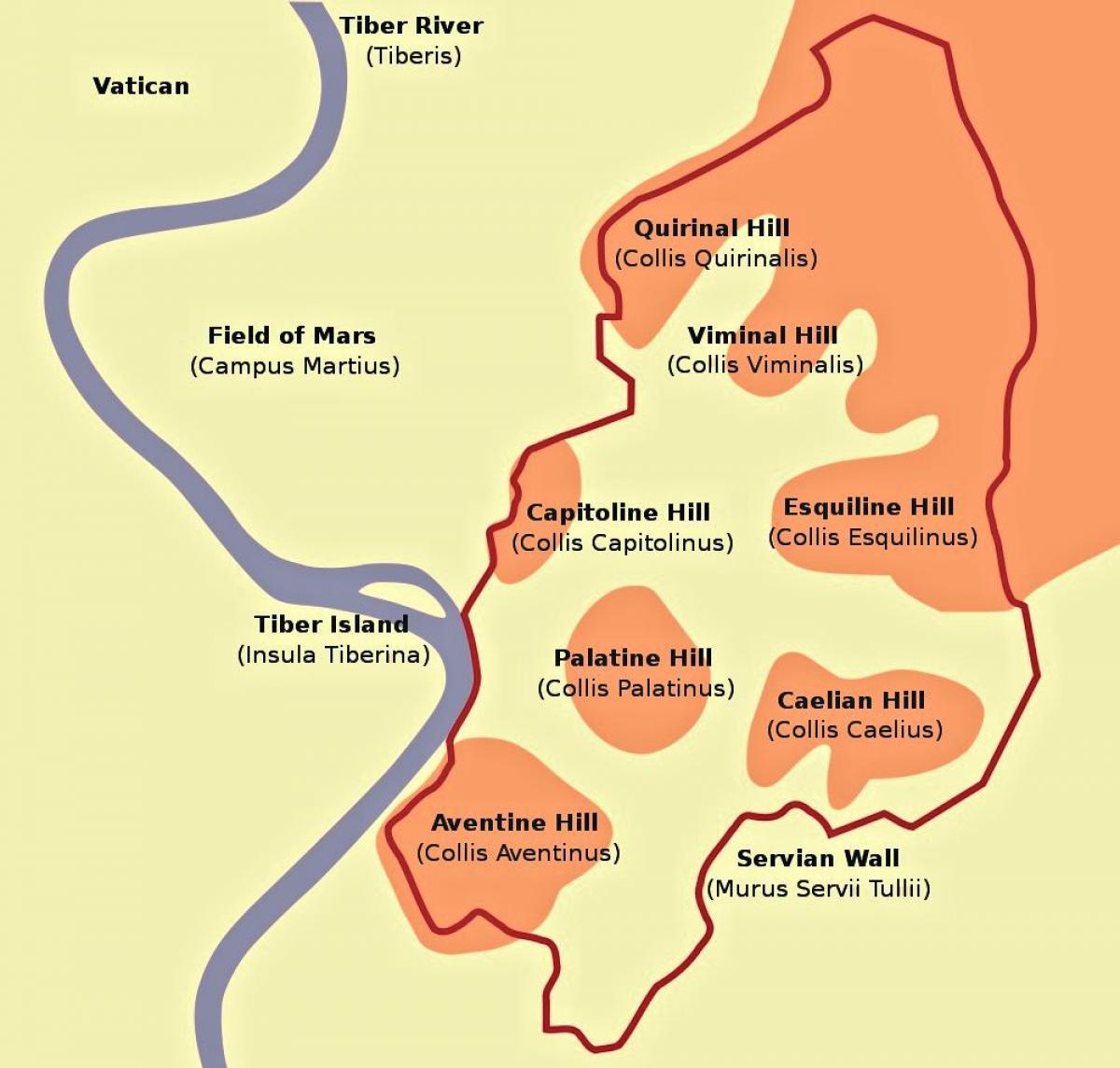Mapa de colinas de Roma 