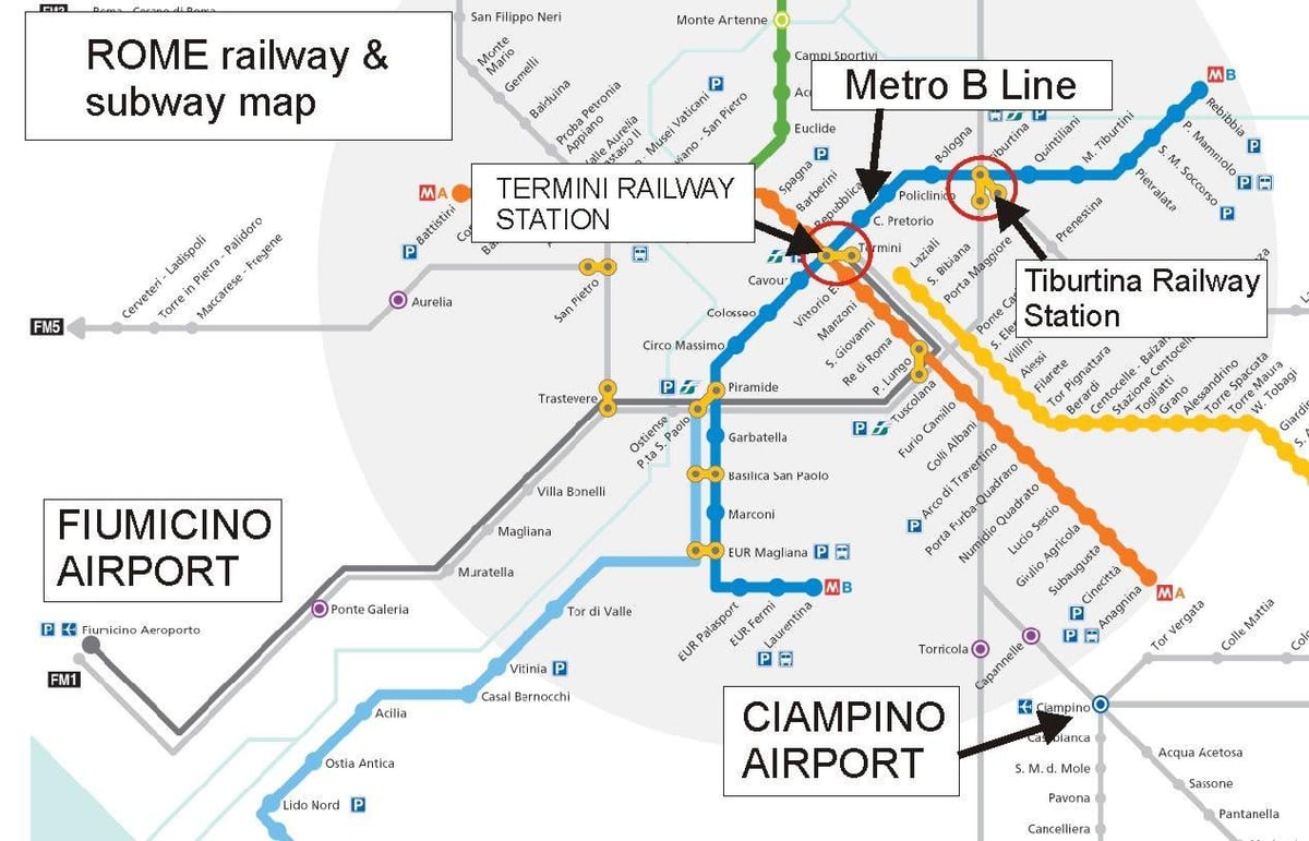 Estação ferroviária de Roma termini mapa