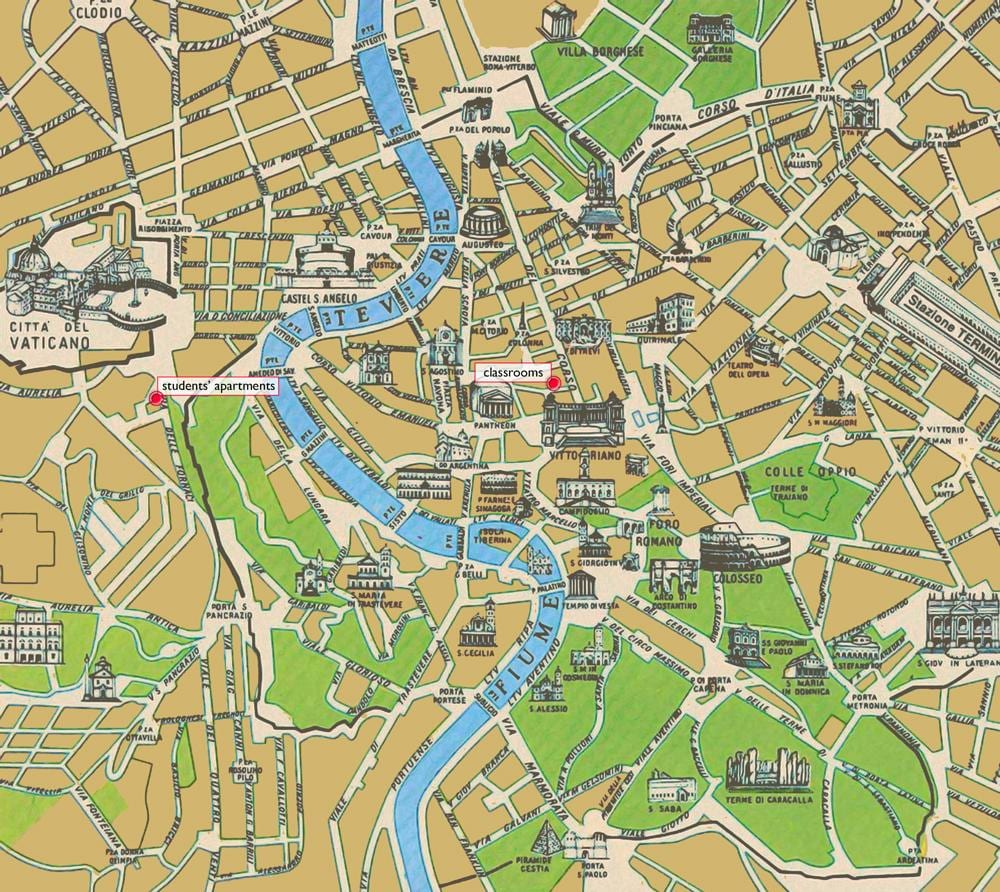 Mapa do centro histórico de Roma