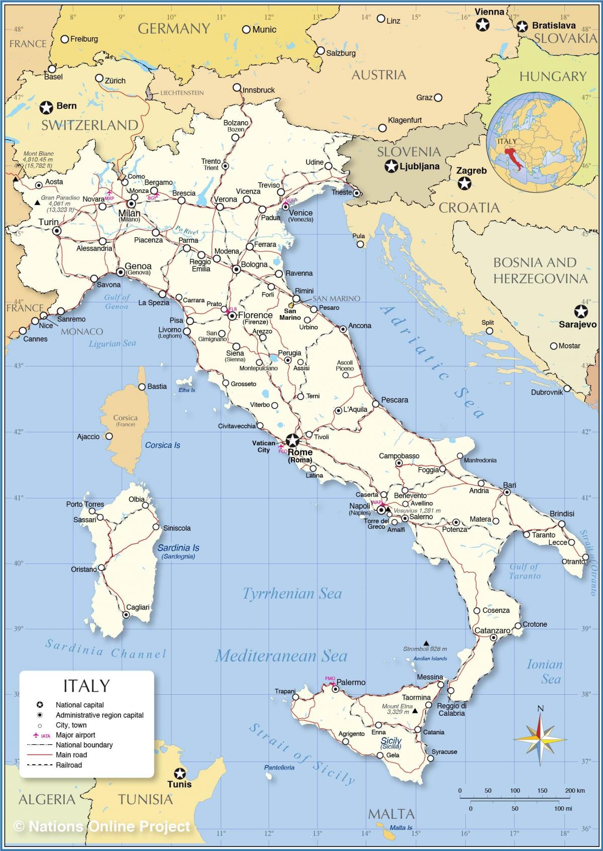Roma e a Itália mapa