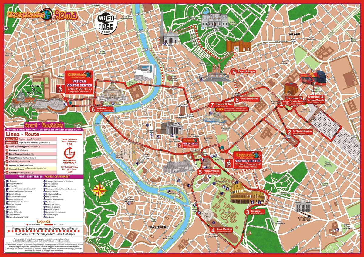 Roma, city sightseeing bus mapa de rotas