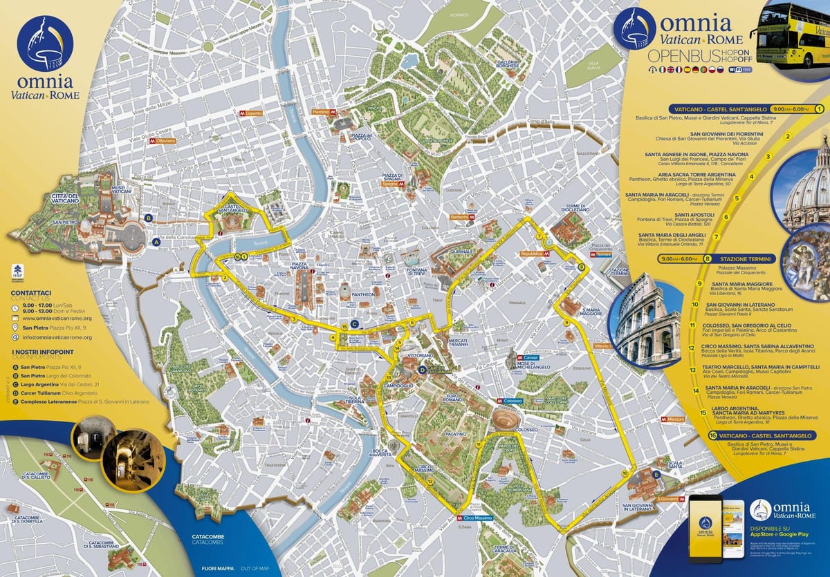 O mapa de Roma abrir a tour de itinerário de ônibus