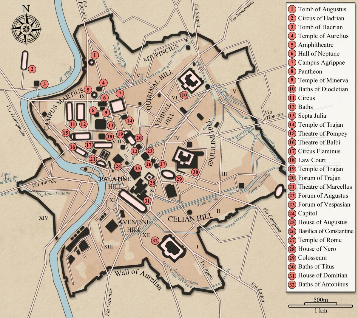 Roma antiga cidade de layout de mapa