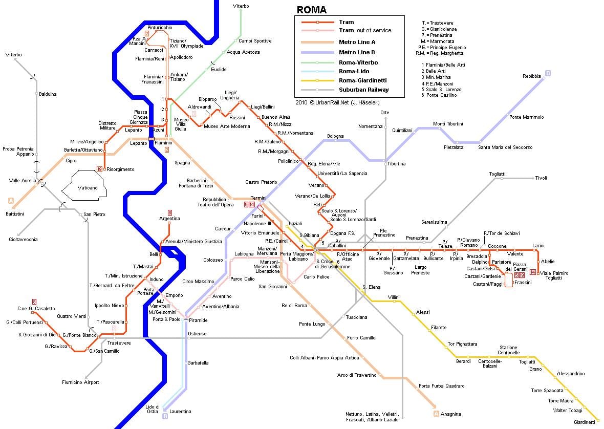bonde mapa de Roma, Itália