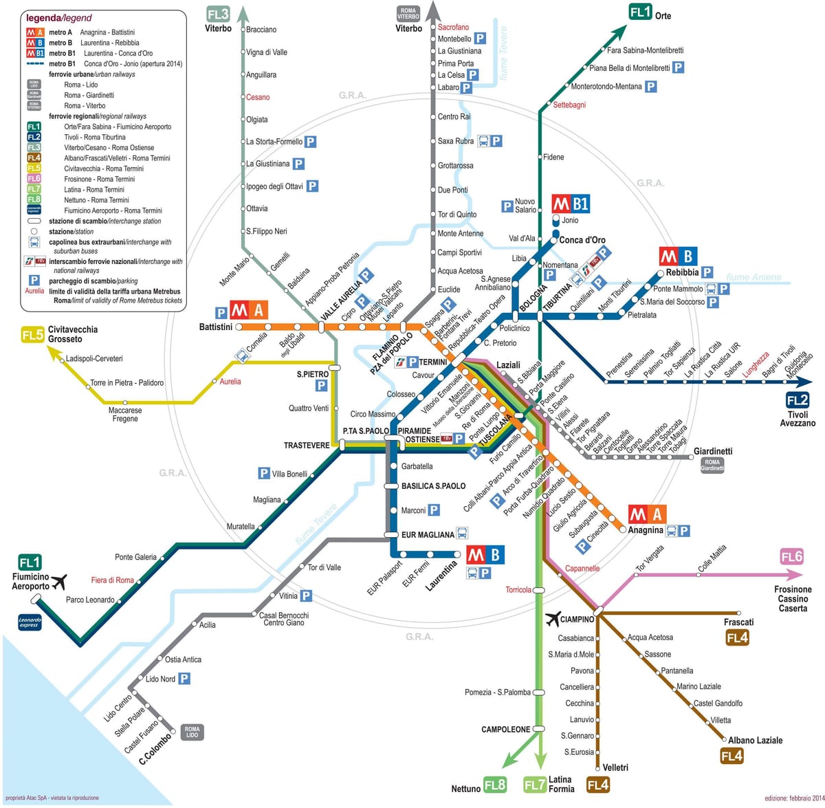 O mapa de Roma ferroviário