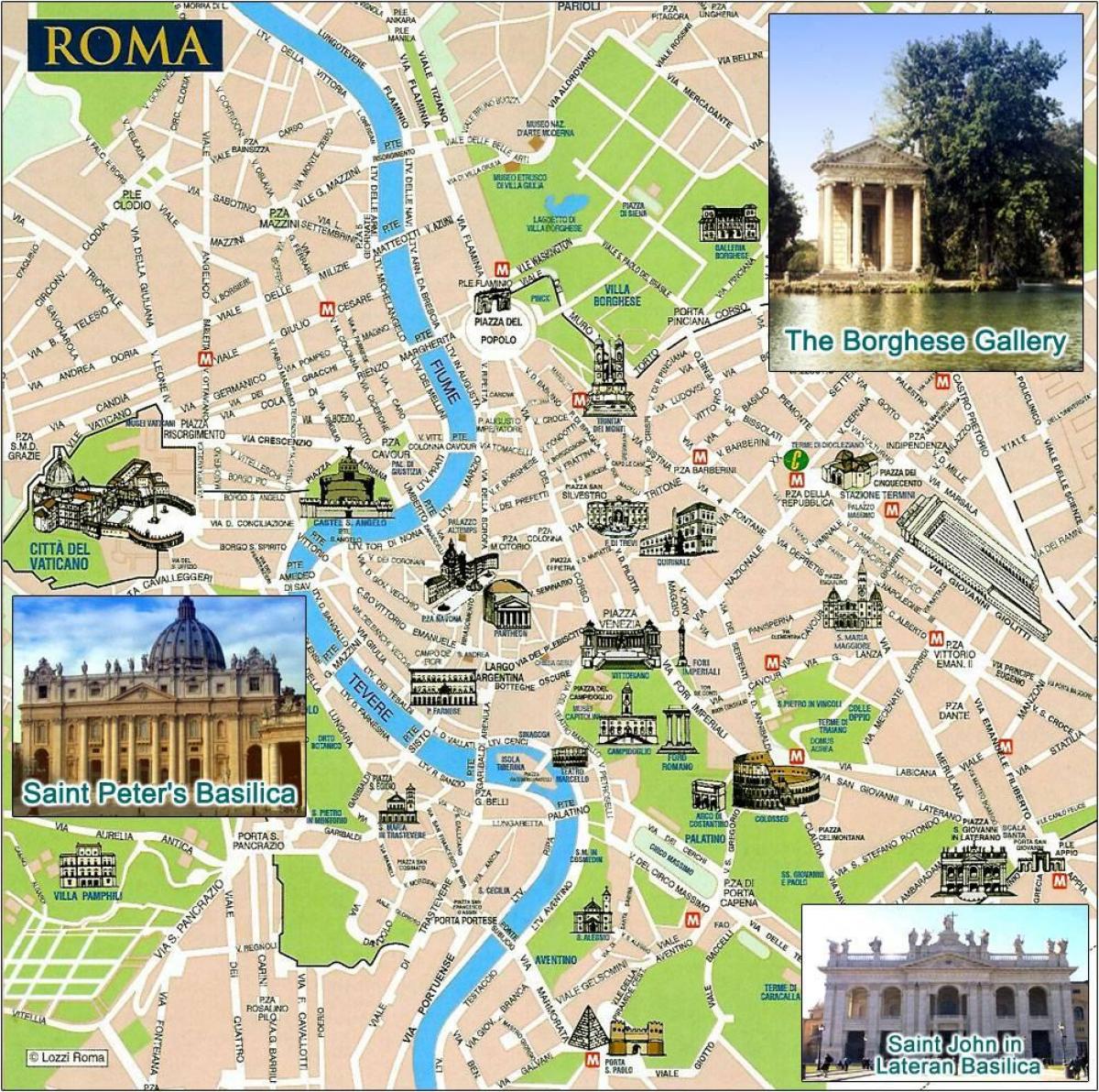 O mapa de Roma e pontos de interesse
