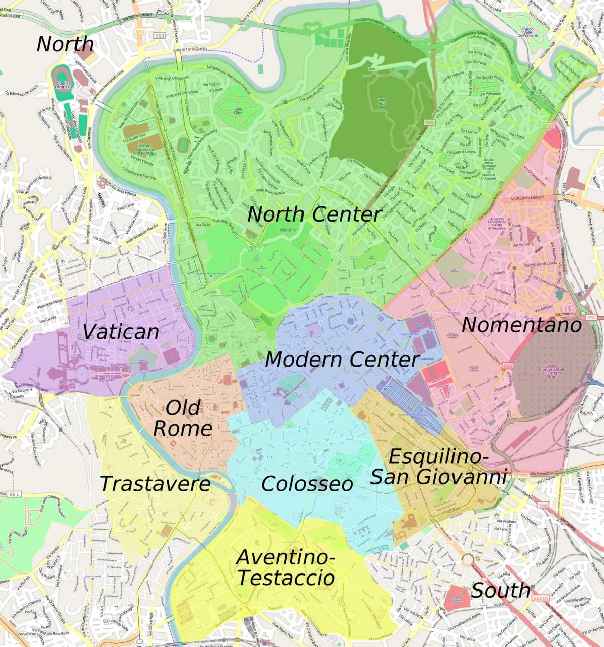 O mapa de Roma subúrbios