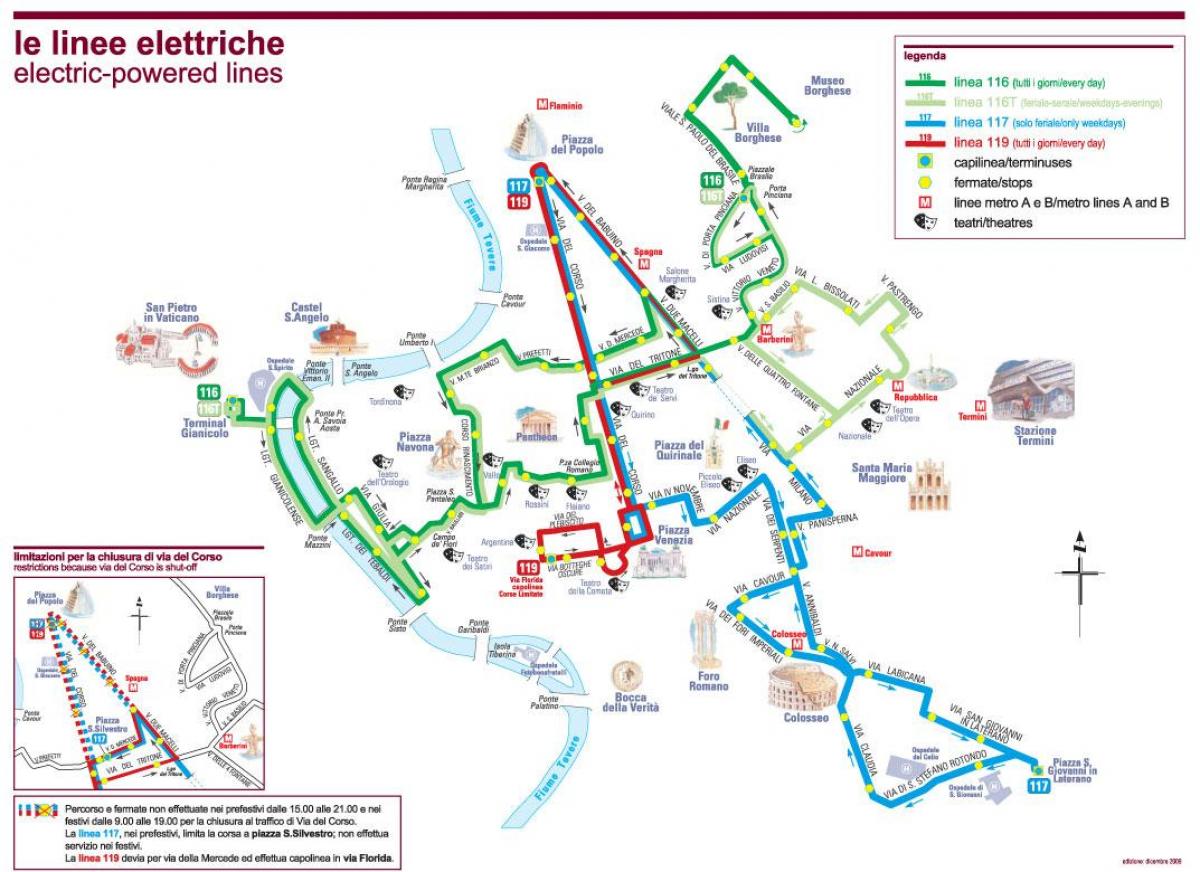 O mapa de Roma ônibus elétrico 