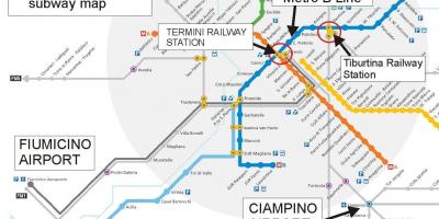 Mapa do aeroporto de Roma e a estação de comboios