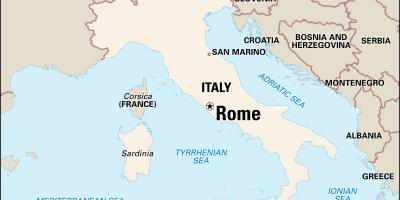 Mapa de Roma, a Itália e a área circundante