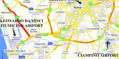 O mapa de Roma mostrando aeroportos