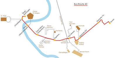 O mapa de Roma ônibus de rota 40